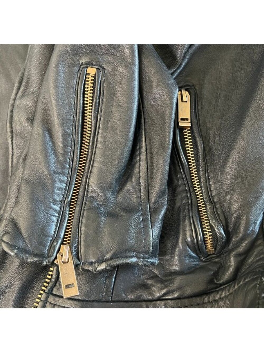 Zara Black Lamb Leather Moto Jacket Gold Hardware Quilted Biker Womens Sz Large - Picture 8 of 16